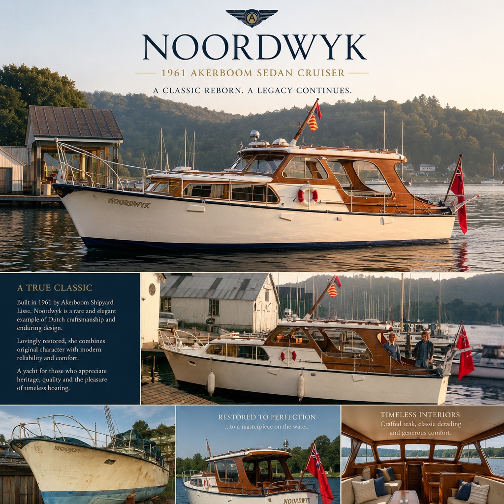 1961 Akerboom Sedan Cruiser “NOORDWYK” – Rare Heritage Project For Sale | Includes fully restored Parsons Barracuda Marine Engines — photo 7 of 7