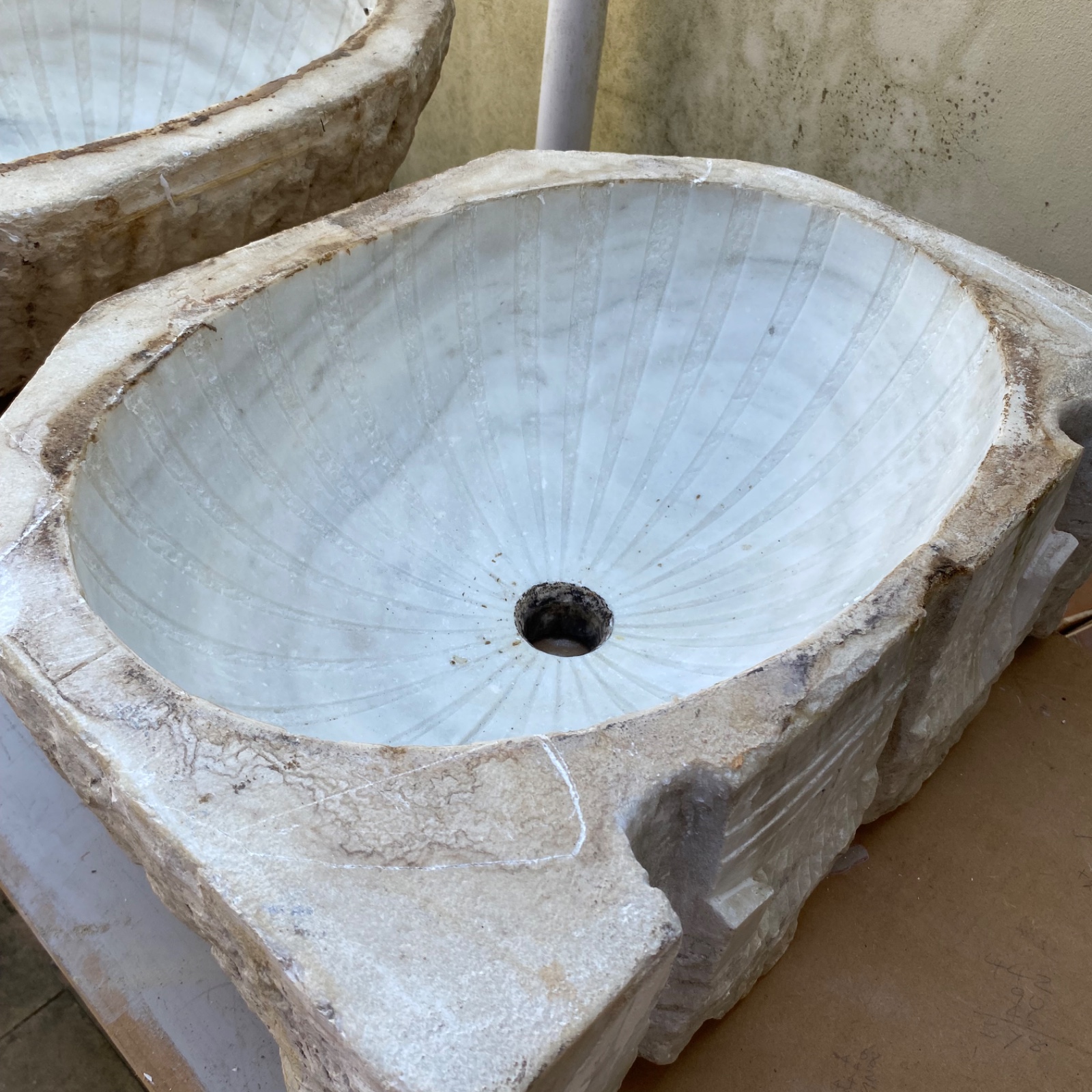 Solid marble basins and vanity top